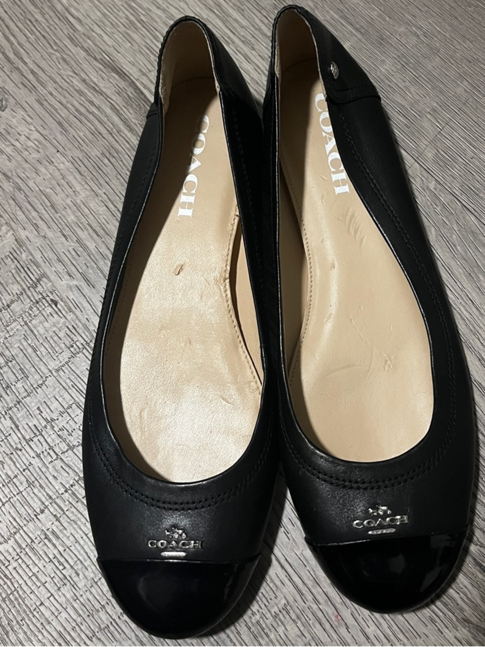 Coach Black Leather Cap-Toe Ballet Flats